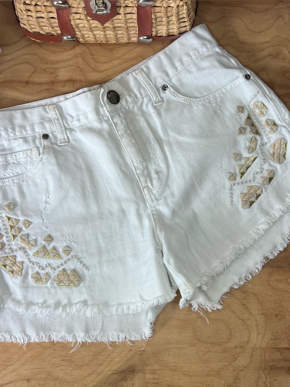 Free People High Waist White Denim Shorts